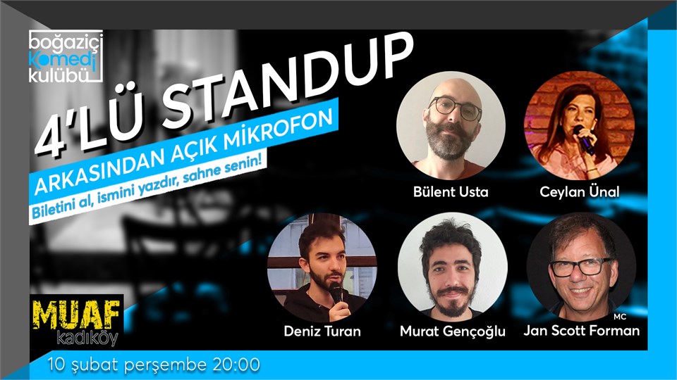 Boğaziçi Komedi Kulübü: 4'lü Standup + Açık Mikrofon