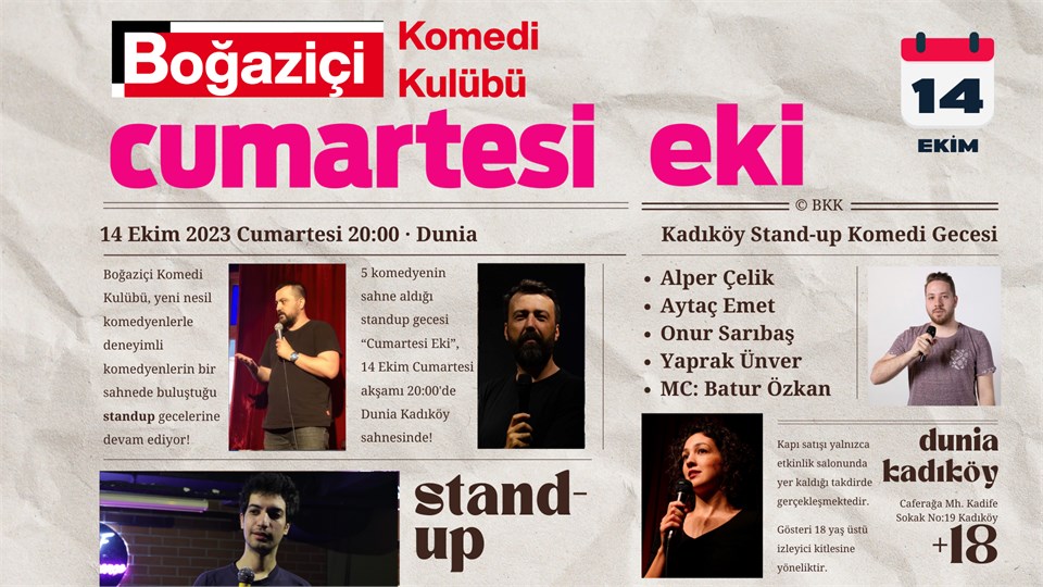 Boğaziçi Komedi Kulübü Cumartesi Eki: Kadıköy Stand-up Gecesi